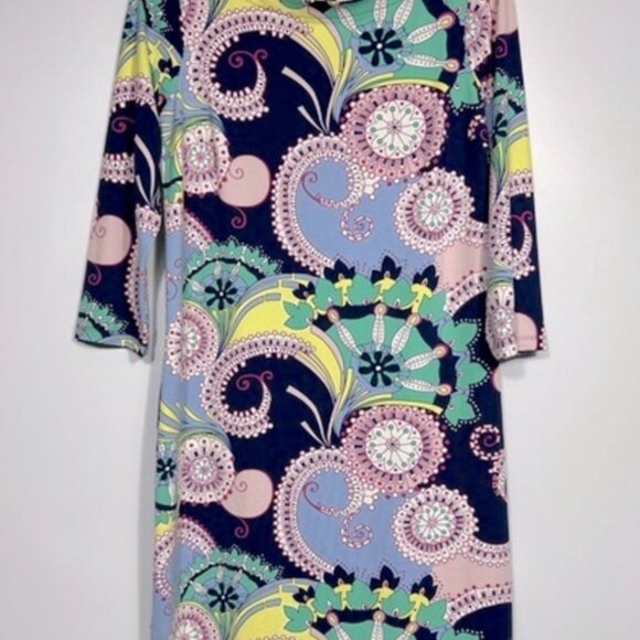 Talbots Jersey Shift Midi Dress Multicolor Spiral Paisley Print - Size M… - Picture 5 of 8